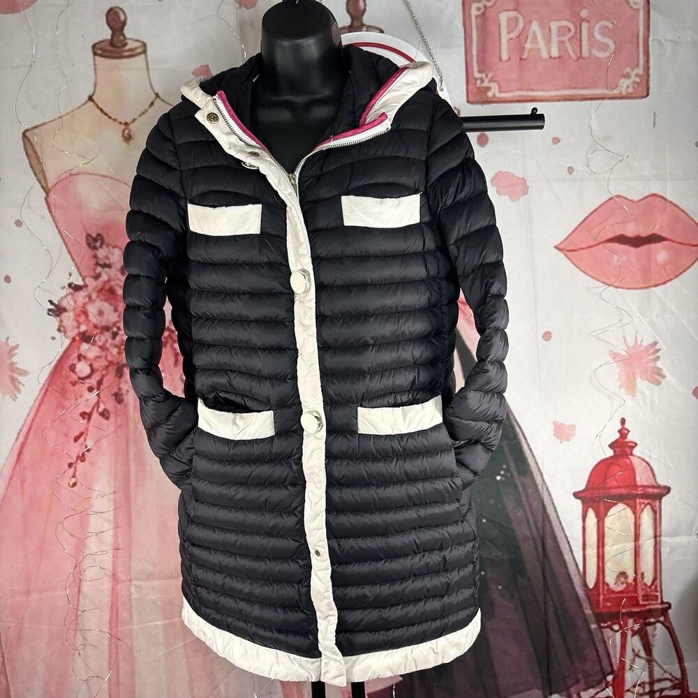 Kate Spade New York Quilted Puffer Jacket Ivory Black Trim Pearl Buttons XSMALL - Picture 11 of 14